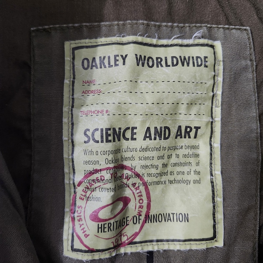 VTG Oakley Military Green Field Jacket Embroidered Logos Science and Art Large - Picture 11 of 16